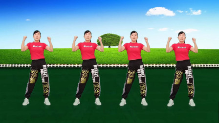 点击观看《玫香广场舞简单舞蹈《我和草原一起来唱歌》健身操正面》