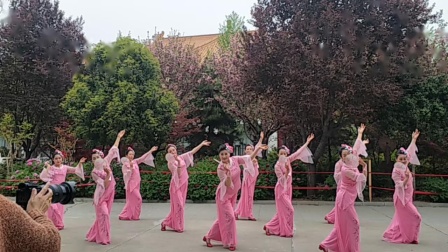 扶风县活力佳佳舞蹈队在关中风情园表演《三月桃花雨》