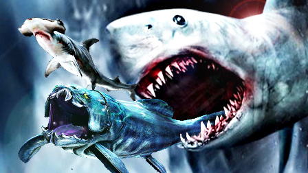 【屌德斯解说】 模拟食人鱼 海洋中的霸主巨型大白鲨不仅单挑邓氏鱼还能一口吞一只锤头鲨