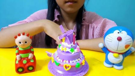 哆啦A梦给花园宝宝做风车创意水果蛋糕