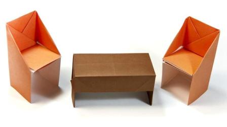 手工折纸diy教程, 折纸桌子椅子, 手工做一个桌椅凳子