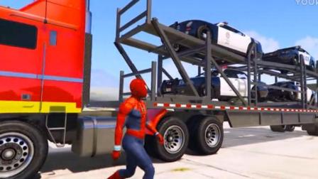 国外汽车总动员动漫 蜘蛛侠开大卡车飞机运输