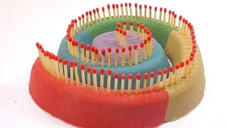 多米诺匹配太空沙蛋糕DIY颜色闪光泥玩具动力砂儿童玩具玩法惊喜【俊和他的玩具们