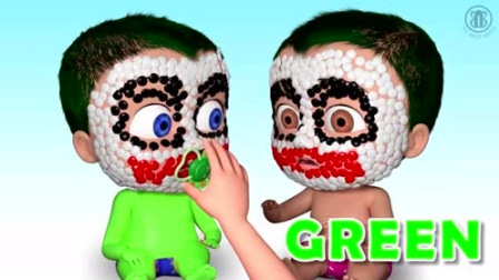 英语颜色早教启蒙: 婴儿双胞胎小丑糖果脸谱奶