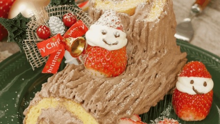 萌啦! 不用烤箱, 平底锅就能做出好看的圣诞树桩蛋糕