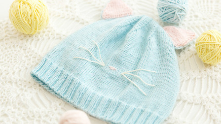 【金贝贝手工坊180辑】M40蓝色猫咪喵小帽毛线棒针编织儿童帽子婴儿帽子最新织法编织教案