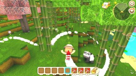 迷你世界新版本: 桃花竹林冲天炮, 和熊猫宝宝一起玩