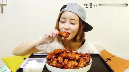 韩国大胃王DOROTHY欧尼炸鸡吃播 一口一个鸡