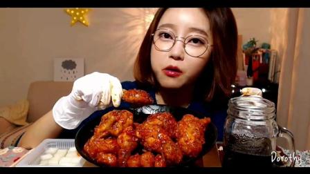 韩国大胃王DOROTHY欧尼炸鸡吃播 一口一个鸡