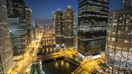 美丽的芝加哥城市夜景, 延时拍摄下的城市繁华