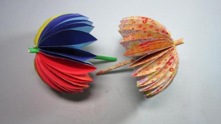 简单的手工折纸彩虹伞, 看一遍就能学会漂亮小