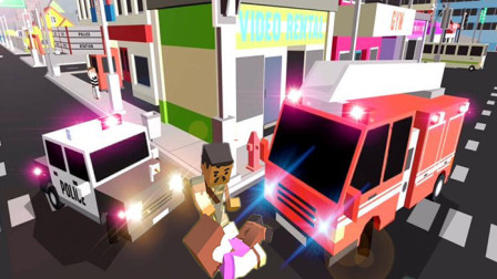【永哥】roblox虚拟世界 警察消防员乐高方块人警车消防车