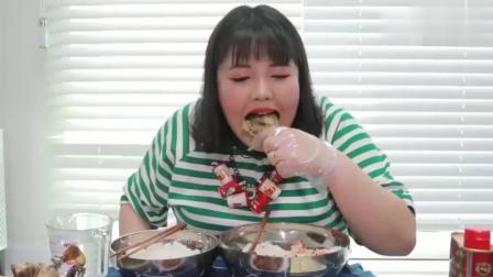 美食吃播: 300斤韩国大胃王, 吃麻辣腌制梭子蟹