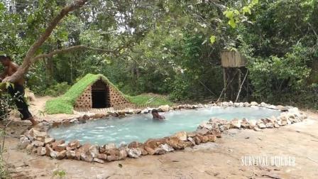 澳洲小哥  荒野求生 野外生存  生存哥  原始技术建造地下 游泳池