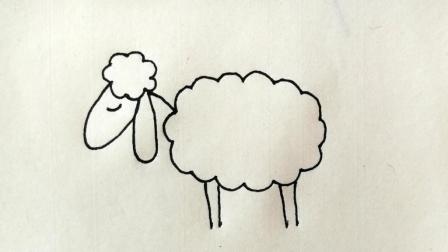 小绵羊简笔画, 两朵白云画出小绵羊, 小朋友1分钟学会