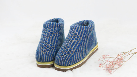 毛线棉鞋编织视频，中间太阳花中国结排列的织法