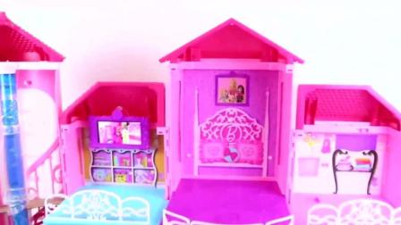 芭比娃娃玩具: 芭比梦想豪宅拆箱和布置, 帮芭比姐妹和乐佩装饰她们的新家