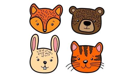 幼儿认知小动物 绘画小狐狸小熊卡通形象简笔画学颜色