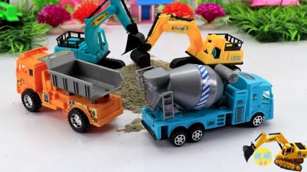 儿童玩具车 搅拌车 建筑工人准备工作视频