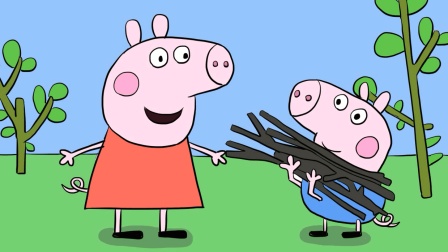 小猪佩奇和乔治帮猪妈妈捡木柴生火儿童卡通简笔画