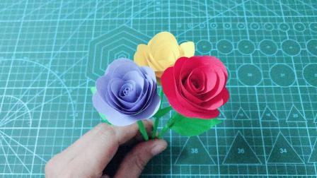 一张纸一剪一卷就能做一朵漂亮的玫瑰花, 太简单了