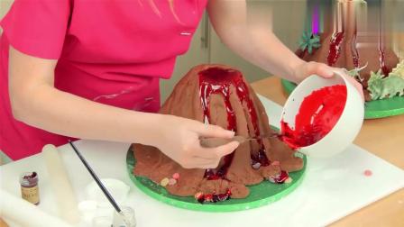 国外达人制作的火山喷发蛋糕, 看起来就很精致, 厉害了啊