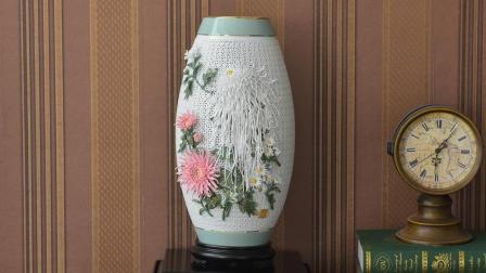 潮州传统陶瓷文化 纯手工通花雕刻花瓶摆件