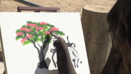 网上流传有只大象会画画原来是真的, 很多人还没它画得好吧