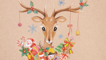 彩铅手绘插画 圣诞鹿