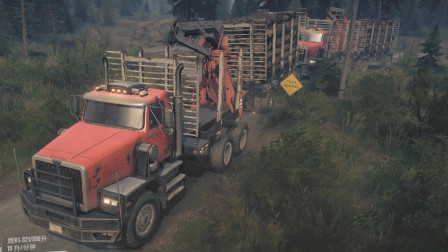 美国荒野DLC 通关劳格摩尔山 两台发动机12驱巨型卡车运输木头 旋转轮胎: 泥泞奔驰