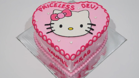 超美的凯蒂猫生日蛋糕，做法简单，周末做给女儿吃