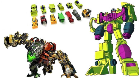 变形金刚G1中由13个工程车组合而成的两款大力神机器人变形玩具