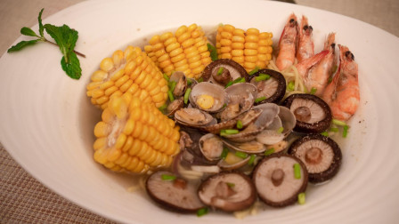 胡尔摩吃 第二季 家庭版海鲜面，1把蛤蜊4只大虾，吃完整个人都治愈了