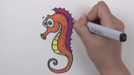 少儿美术简笔画：海马，最棒的少儿动物色彩画教学！