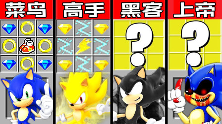 我的世界之战：刺猬索尼克制作挑战 菜鸟vs高手vs黑客vs上帝