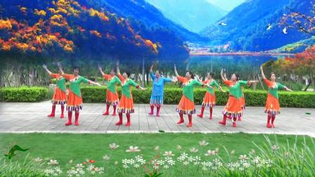 歆舞心悦广场舞《我的九寨》原创藏族舞  团队版