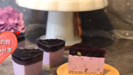 「烘焙教程」教你做免焗版蓝莓芝士慕斯蛋糕，颜值也太高了吧