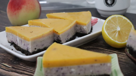 520节日美食：不用烤箱就能做的芒果蓝莓慕斯蛋糕，颜值高口味好
