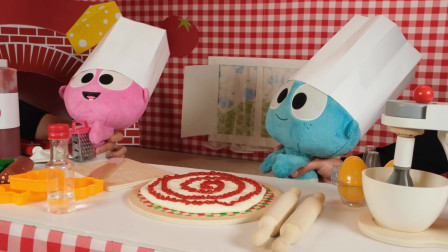 假装玩为孩子们烹饪比萨饼厨房玩具的咕咕嘎嘎学习水果和蔬菜