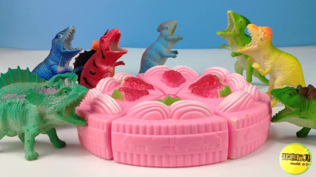 恐龙乐园棘背龙过生日恐龙们吃蛋糕