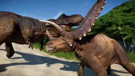 霸王龙凶猛攻击,击杀副栉龙 恐龙动漫