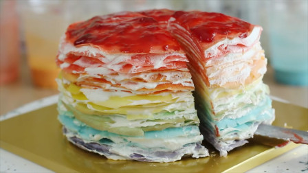 几十层那么厚的彩虹蛋糕你吃过吗？不用烤箱也能做，简单易学