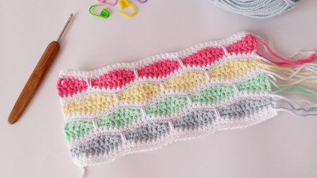 波浪彩虹花样的钩织方法钩针基础针法的一次美好融合毛线简易织法