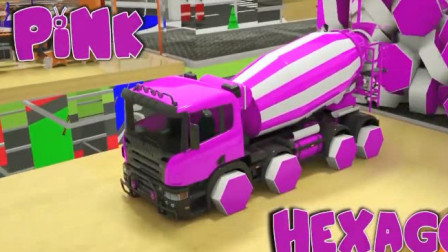 幼儿益智动漫卡通：挖掘机 推土机 卡车 水泥搅拌车从车库开出来学习颜色