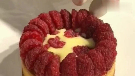 树莓蛋糕做成这样子，这么漂亮，吃不起的样子