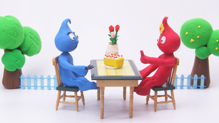 彩泥卡通动画片：吃蛋糕前先拍照！蓝宝与伙伴分享蛋糕故事。