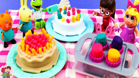 儿童厨具餐具，蛋糕食玩，小猪猪过生日小伙伴给猪猪过生日玩游戏过家家，儿童玩具车
