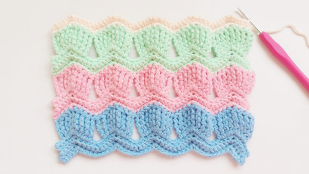 钩针编织适合做毯子的贝壳波浪花样手感很好哦编织方法图