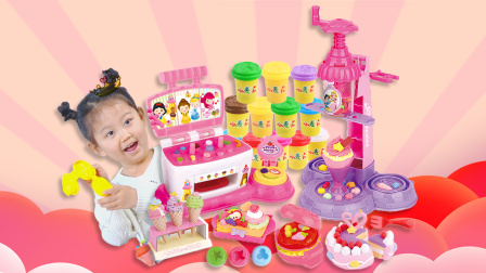 玩具房子 迪士尼公主彩泥套装，看萌宝DIY彩虹蛋糕和美味冰淇淋