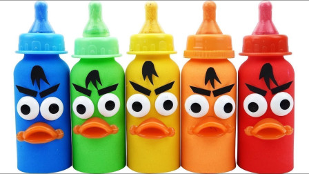 超好玩！你见过奶瓶款的愤怒的小鸟吗？儿童手工太空沙玩具
